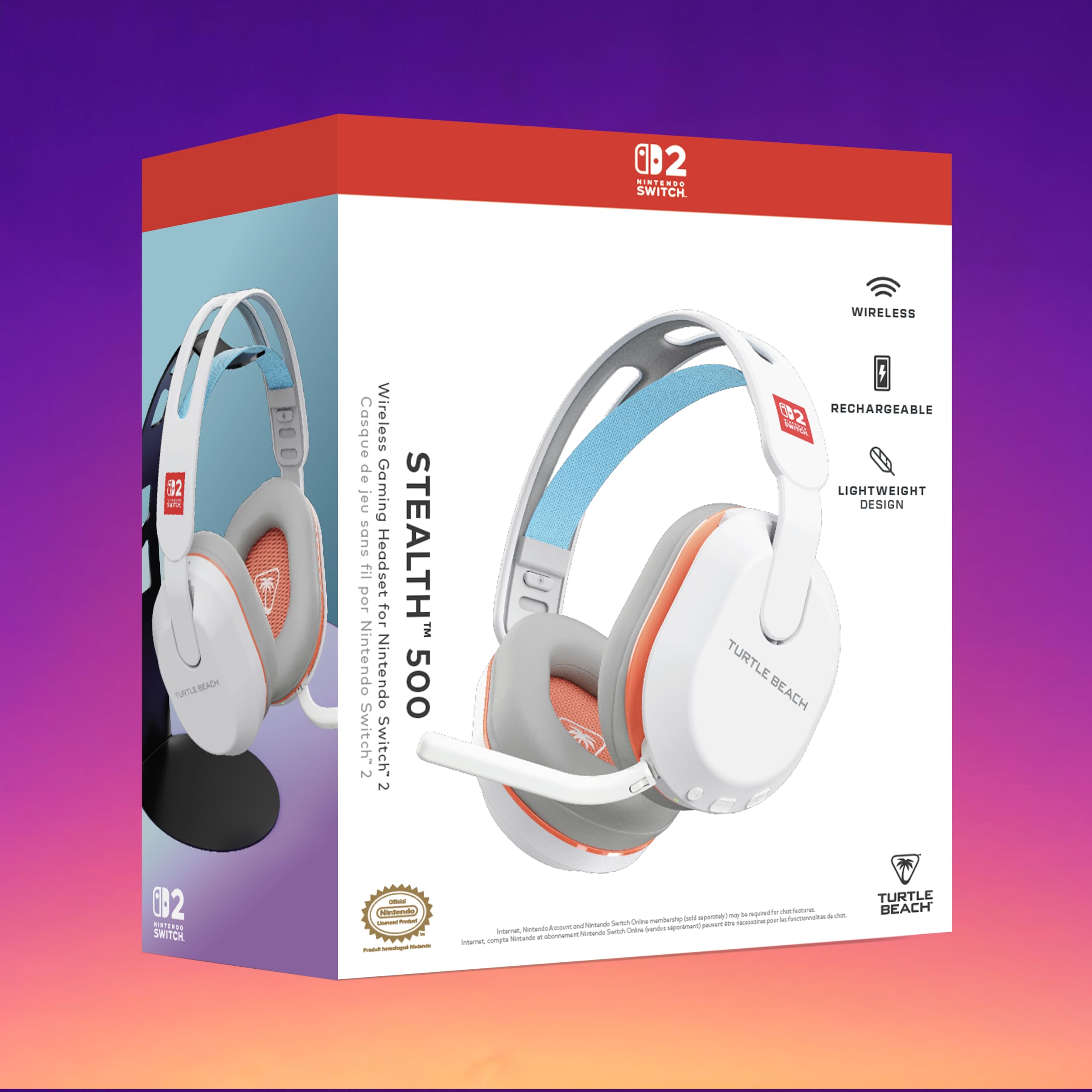 Turtle Beach Stealth 500 Kabelloses Gaming-Headset: Offiziell Lizenziert für Nintendo Switch 2 – Bluetooth Mobil, Memory-Foam-Polster, Flip-to-Mute-Mikrofon, Weiß