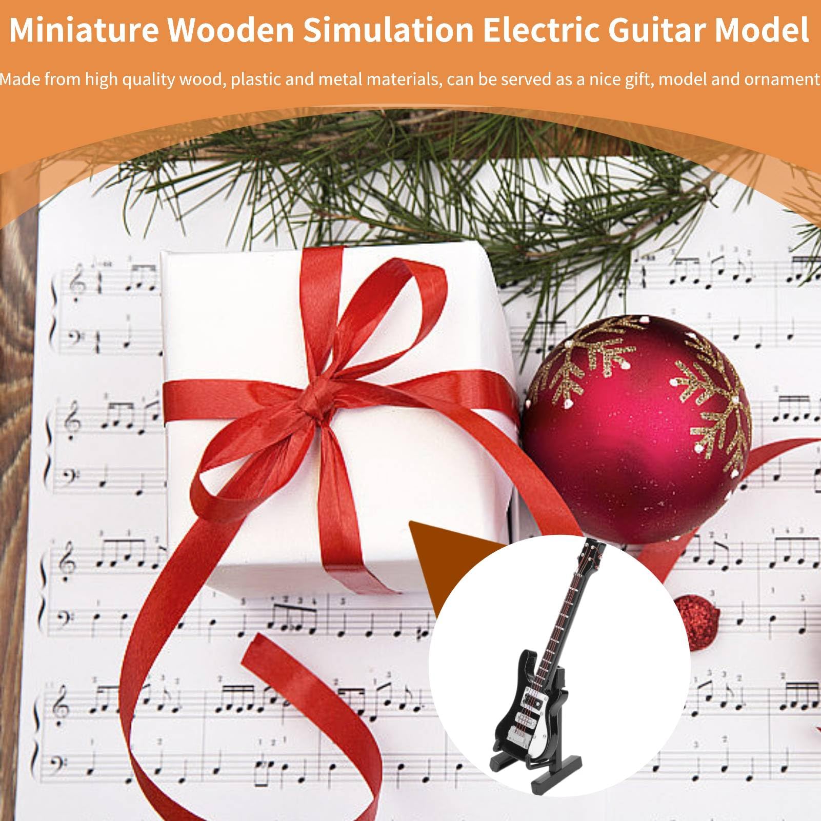 Wooden Miniature Electric Guitar with Stand and Case, Mini Guitar Model Miniature Guitar Ornament for Home Miniature Dollhouse (Black) - Image 3