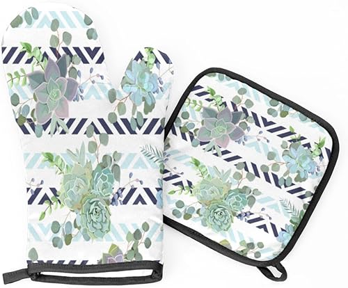 Juego de 2 guantes de cocina antideslizantes resistentes al calor, con capa interior de algodón para cocinar, barbacoa, hornear y asar a la parrilla