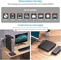 Vista 7 de Unidad externa de CD y DVD, grabadora de CD USB 3.0 con 2 puertos USB y 2 ranuras para tarjetas TF/SD, unidad de disco óptico para portátil Mac, PC