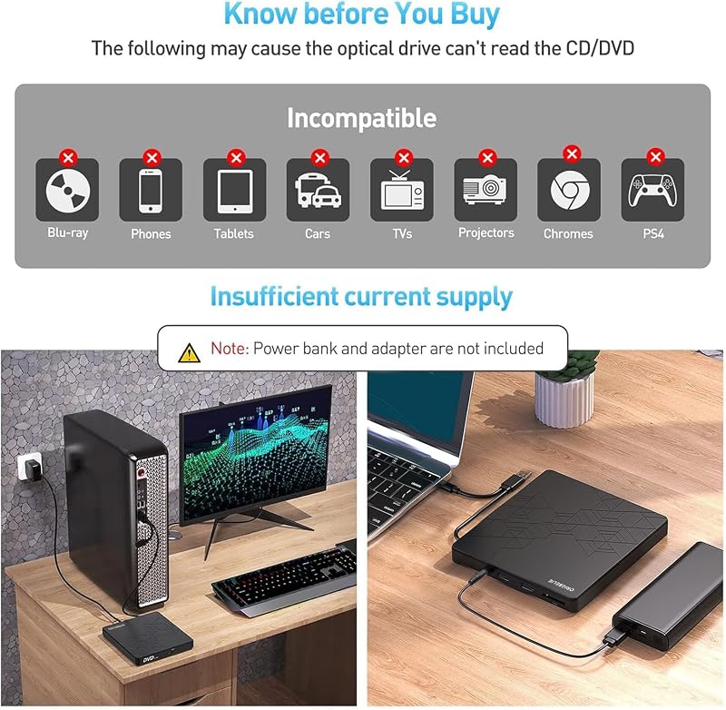 ORIGBELIE 6 az 1-ben Külső CD DVD Meghajtó USB 3.0 Type-C Csatlakozással - Kompatibilis Windows, Mac OS, Linux Rendszerekkel