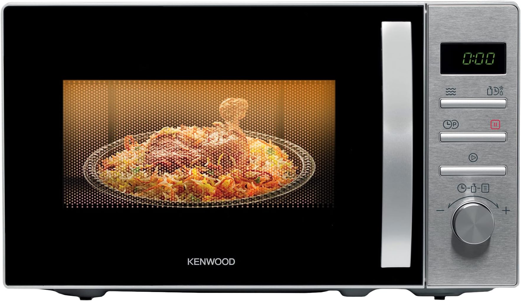 KENWOOD 22L Microwave Oven with Digital Display, 5 Power Levels, Defrost Function, Stainless Steel, Auto Menu, 95 Minutes Timer, Clock Function 700W MWM22.000BK Black/Silver