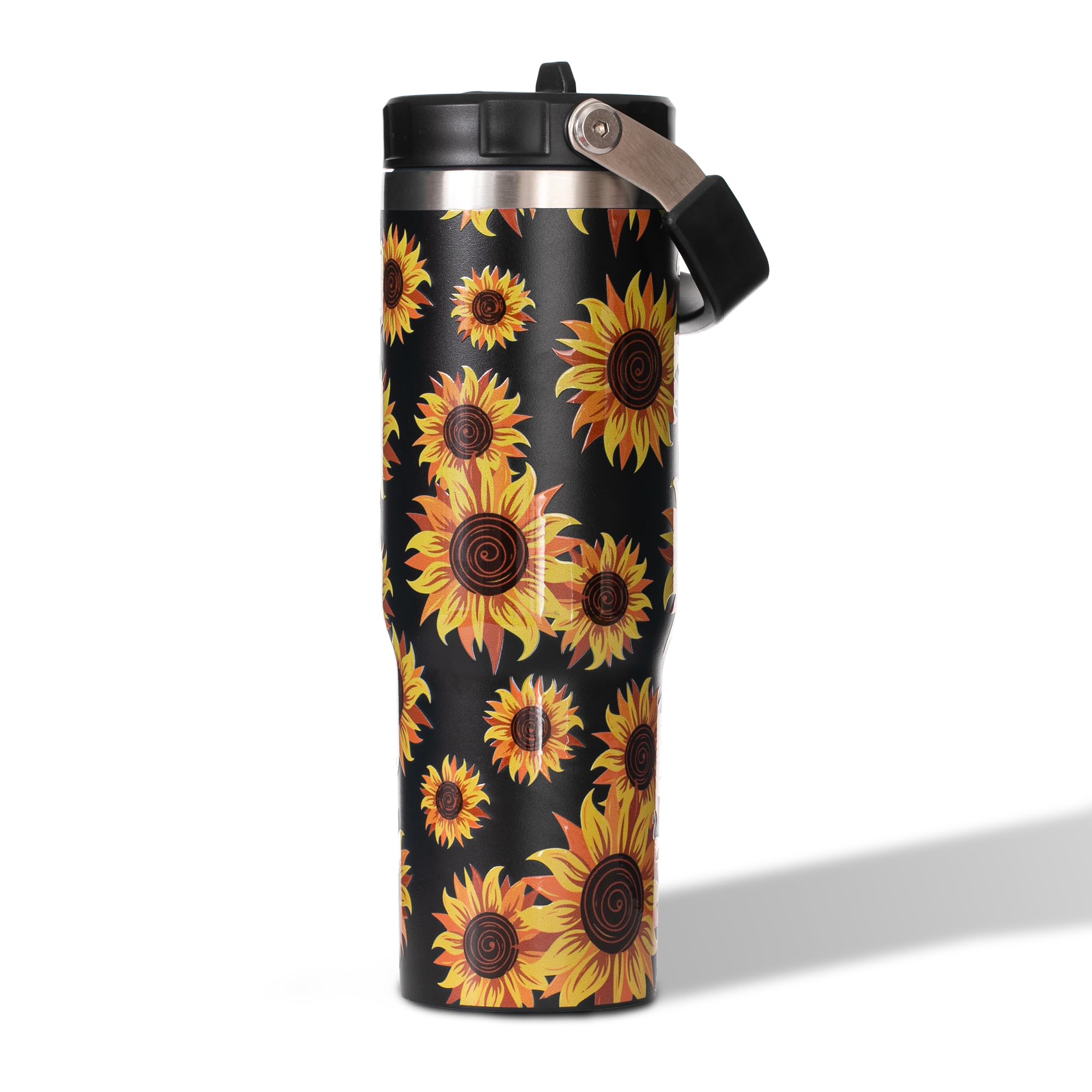 Weboia Sunflower 30 oz Water Bottle with Flip Straw - Vibrant Insulated Tumbler with Handle - Stainless Steel Cup with Lid - Radiant Birthday or Everyday Gift - Hand Wash Only