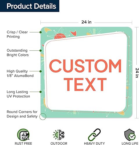 Miniatura 521 de My Sign Center - Letrero personalizado, 11 colores de fuente, 13 estilos de fuente, 4 opciones de agujero, 22 tamaños, 8 x 32 pulgadas, sin óxido,