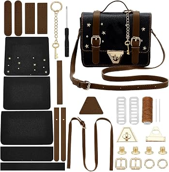 WADORN DIY PU Leather Crossbody Bag Making Kit, Handmade Bag Making Accessories for DIY Craft Bags Sewing Crossbody Handbag PU Leather Sewing Kits for Women Handicraft Bags, Black