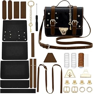 WADORN DIY PU Leather Crossbody Bag Making Kit, Handmade Bag Making Accessories for DIY Craft Bags Sewing Crossbody Handbag PU Leather Sewing Kits for Women Handicraft Bags, Black