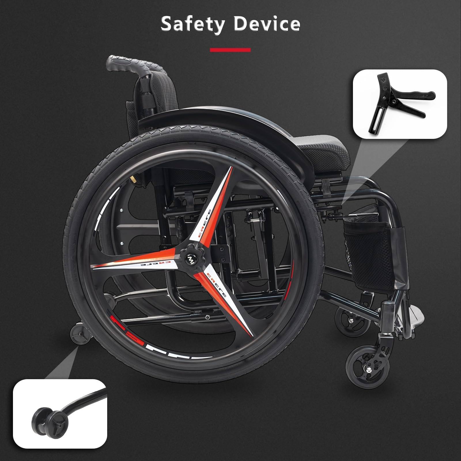 Silla de Ruedas Deportiva Plegable y Ligera seat38cm | Ultraligera para todo terreno, soporta hasta 100 kg (220 lb), asiento ajustable para baloncesto y carreras, 86 x 76 x 52 cm