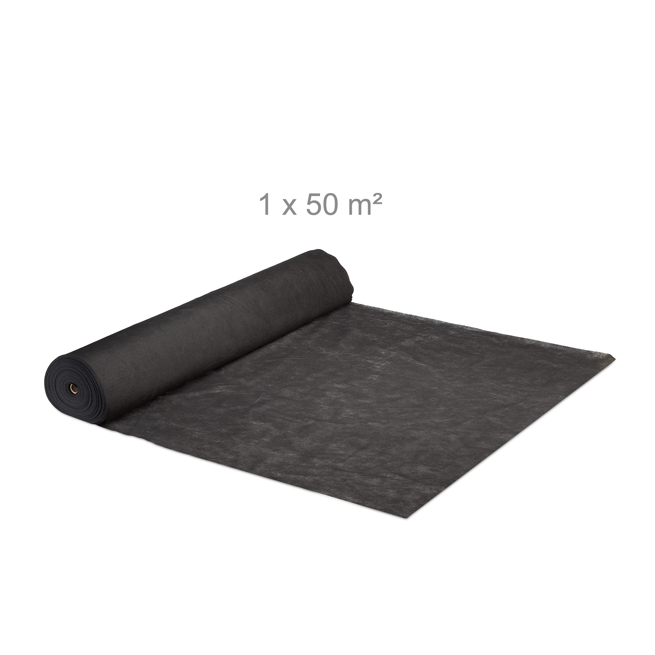 Relaxdays 5 Mallas Antihierbas 50 g/m² Permeables y Resistentes a los Rayos UV, Polipropileno, 250 m, Negro
