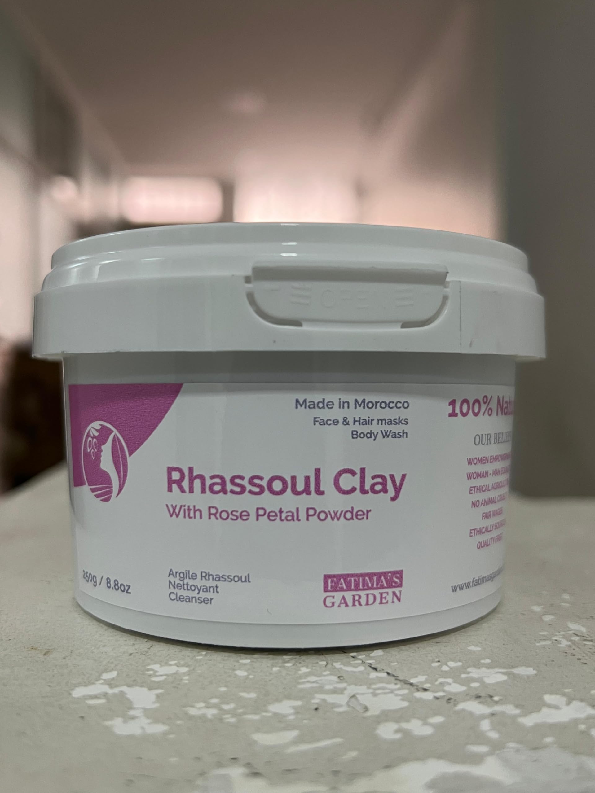 Fatima's Garden Rhassoul with Rose Petals - Soothing Face & Hair Mask, 425g
