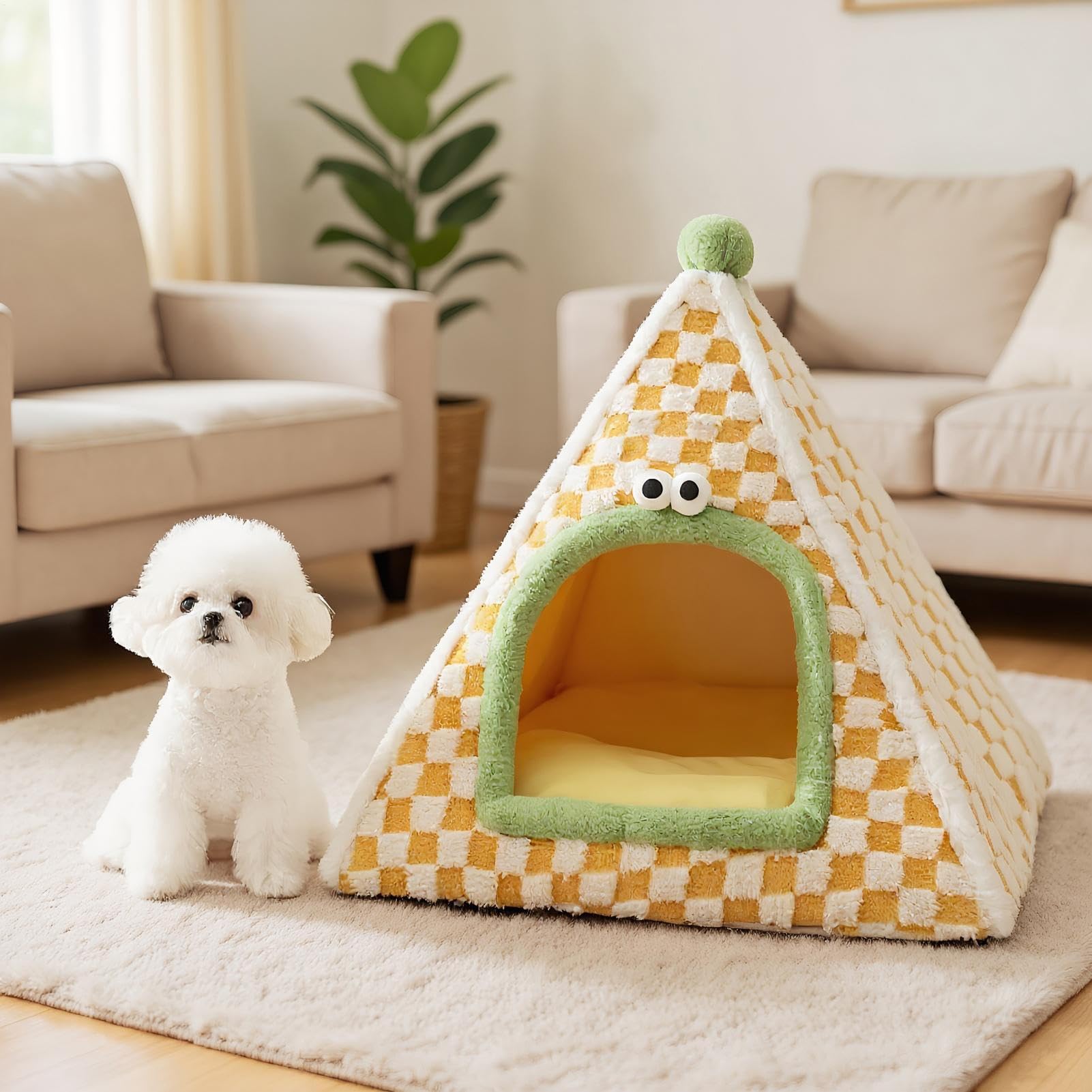 Cama Casita De Gatos Tienda Cálida para Cachorros de Raza Pequeña y | Cama para Perros con Techo de Razas Pequeñas y Medianas en Interior Dormitorio Salón Hogar Cueva Tienda Cálida Acogedora