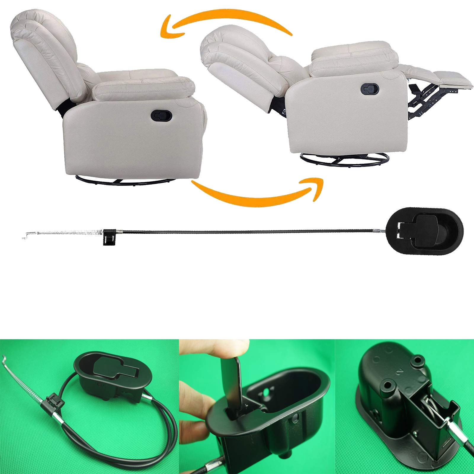 AUXPhome Recliner Lever Trigger - Ergonomic Metal Grip Handle + Release Cables & Secure Fit for Easy Chair Recliner Handles fits for Ashley and Major Brands Couch Style Pull Chair Sofa Release Handle