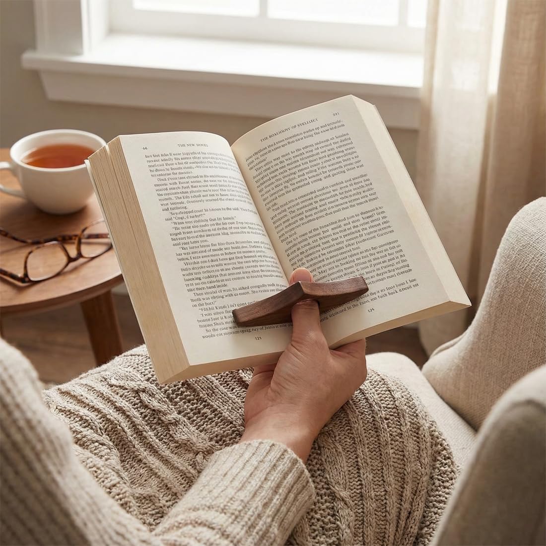 Ferma Pagine Libro in Legno di Noce Naturale per Amanti dei Libri, Reggilibro da Dito 25 mm
