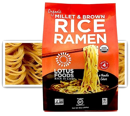 Lotus Foods Fideos ramen orgánicos sin gluten de mijo y arroz integral, sabor a nuez, 10 onzas, 6 unidades
