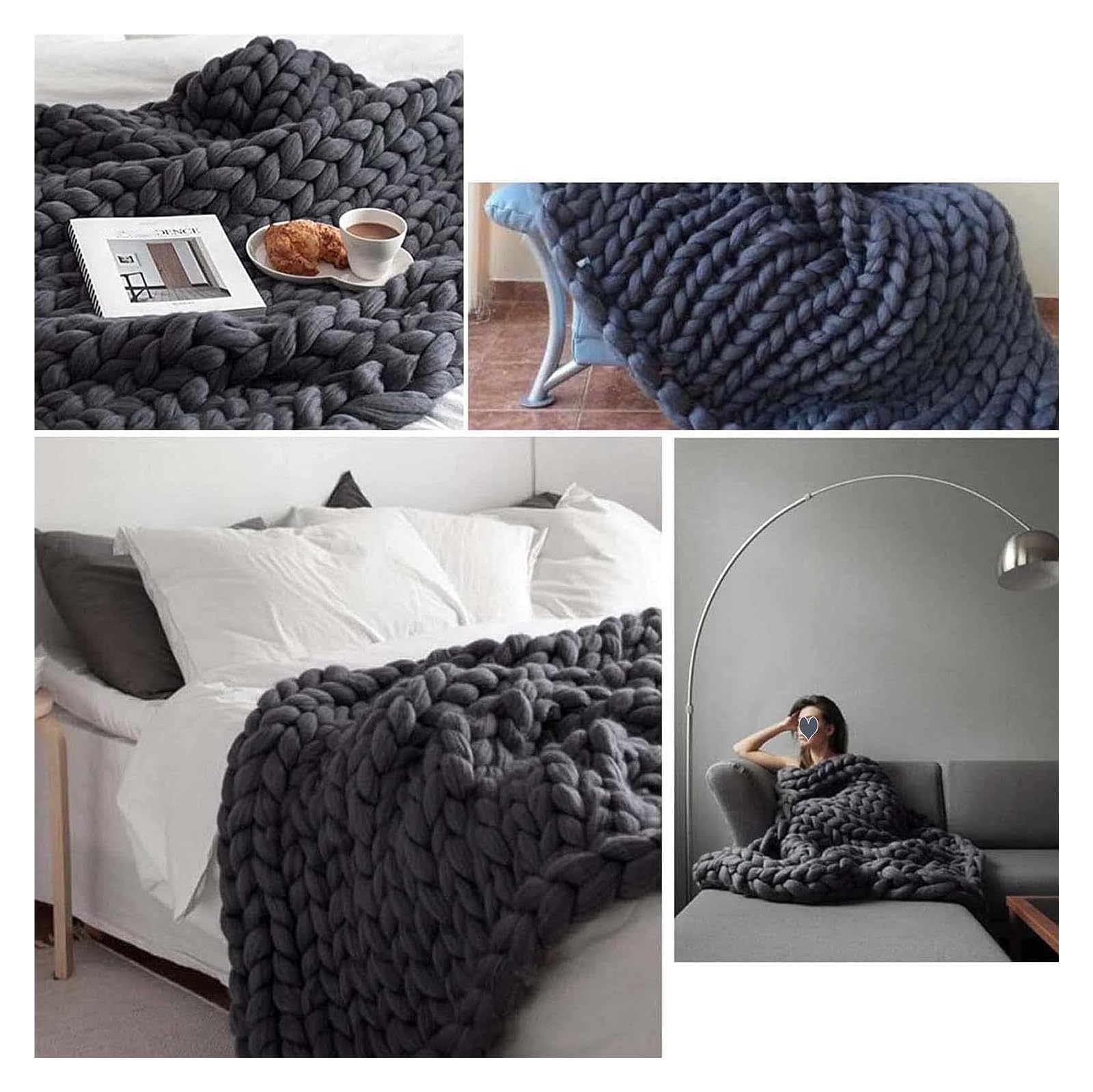 Coperta in ciniglia Lavorata a Maglia Grossa Grigia, Calda, Morbida e Accogliente, Coperta Lavorata a Maglia Grossa per Dormire o Come Decorazione per la casa, 120 x 150 cm (Grigio 80x80 cm
