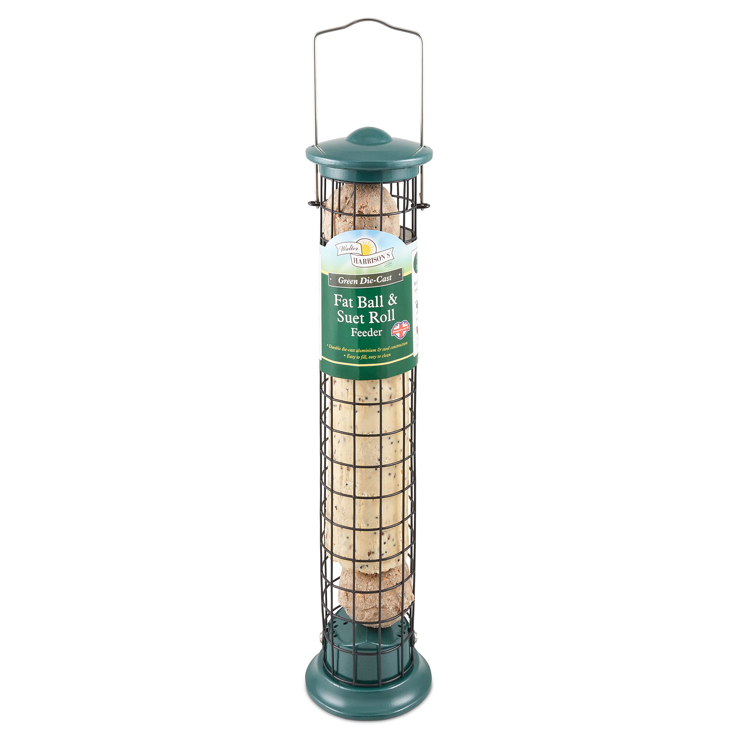 Walter Harrisons Walter Harrisons' Die Cast Suet Roll And Fat Ball Feeder - Green 40Cm