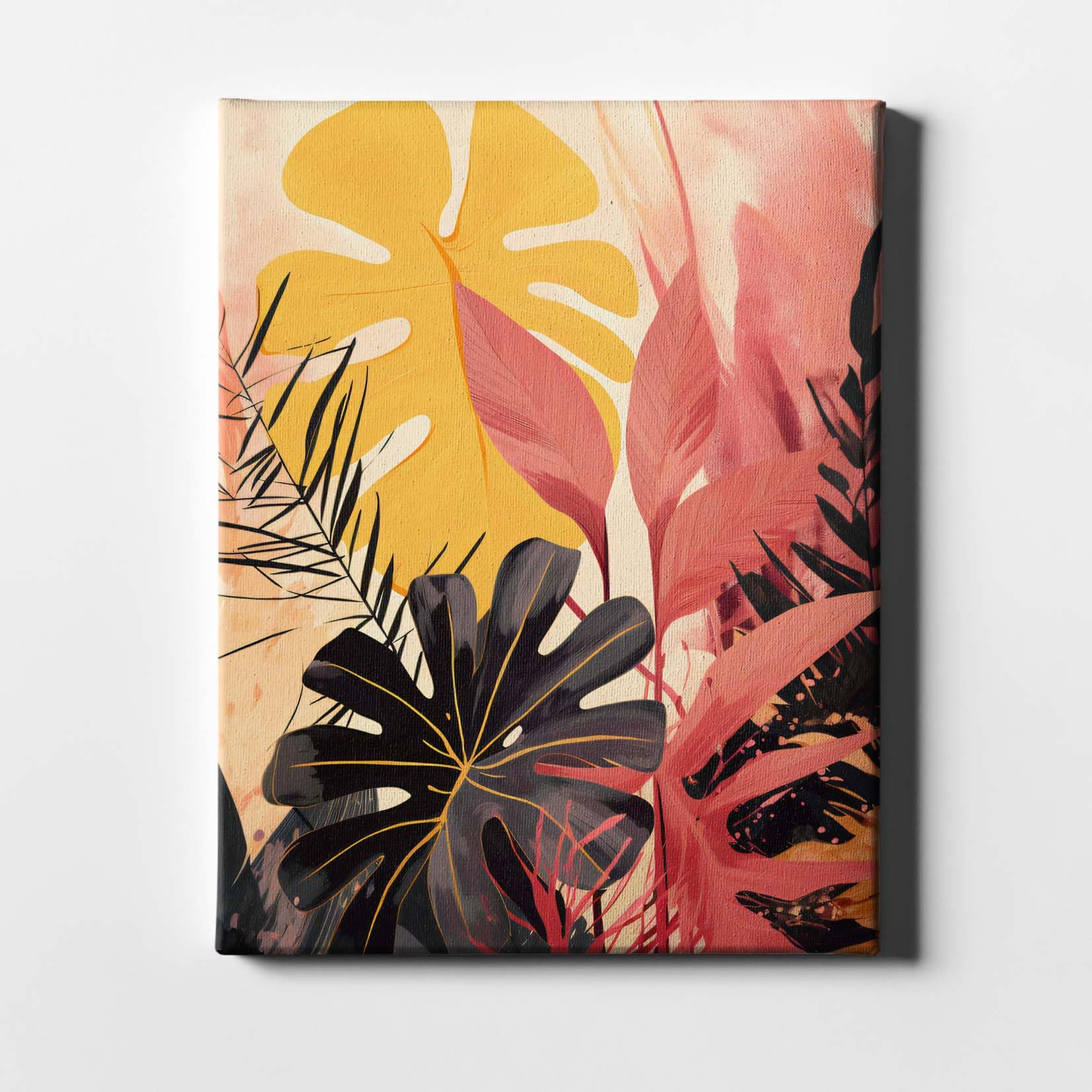 Spiffing Prints Tropical Radiance I - Impression Feuille Monstera Rose et Jaune sur Fond Blush - Grand - Encadré