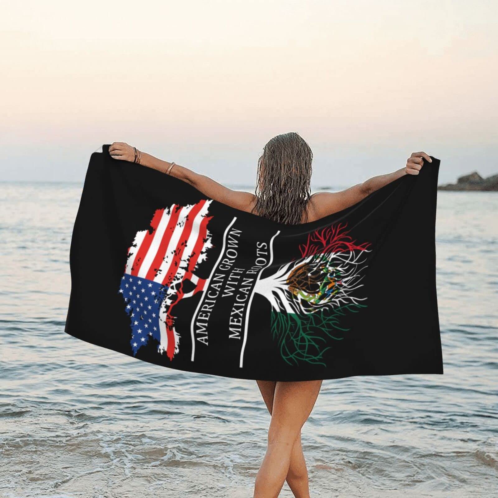 Serviette de plage sans sable au motif racines mexicaines portable pour piscine