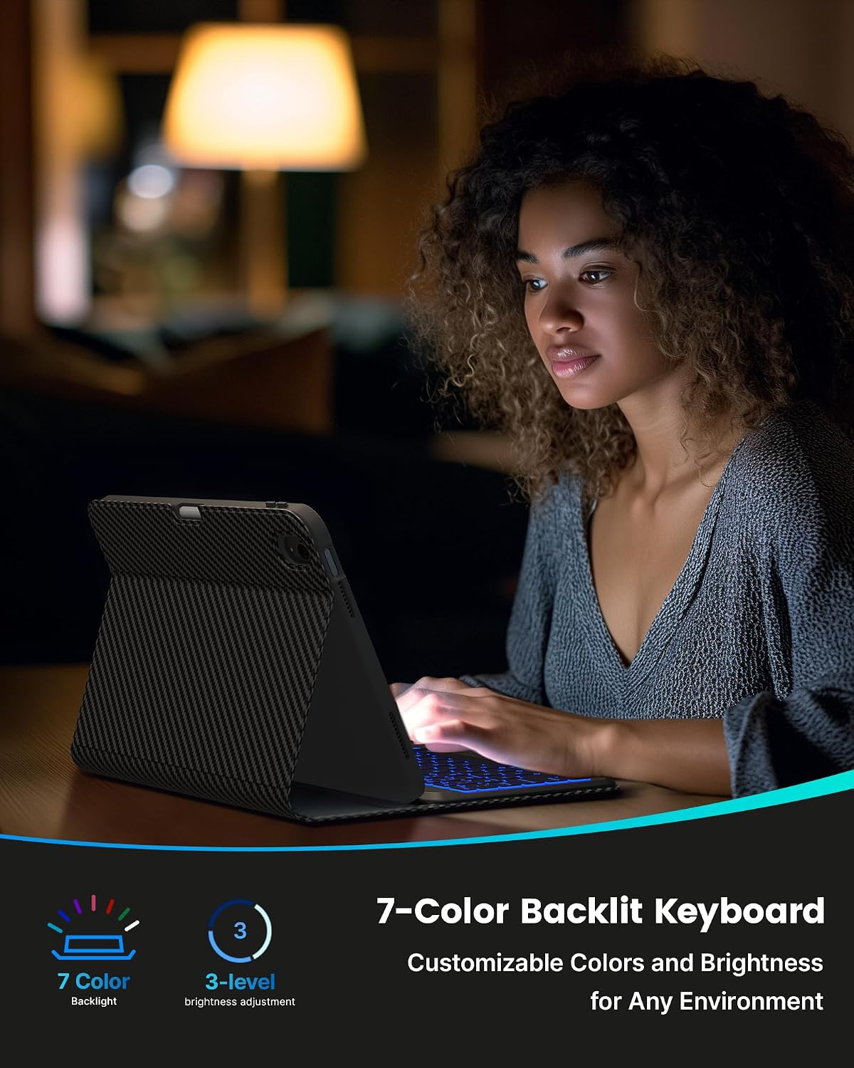 typecase Folio Keyboard Case for iPad 10th Gen 10.9 inch (2022) and iPad 11th (A16, 2025), Magnetic Wireless Detachable Keyboard, 7-Color Backlight, Thin & Light, Pencil Holder – Carbon Fiber