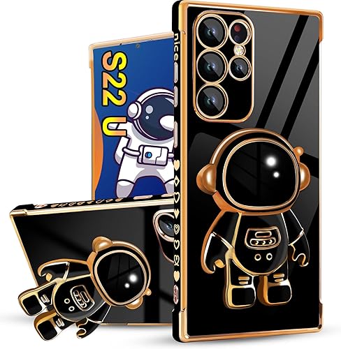 Jusy Funda para teléfono Samsung Galaxy A23 4G5G con soporte oculto de astronauta chapado en 6D protector de cámara galvanoplastia de corazón de