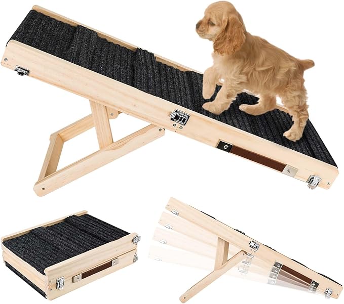 Adjustable Dog Ramp for Small Dogs, Portable Folding Pet Ramp Ladder, NonSkid Dog Stairs Mat