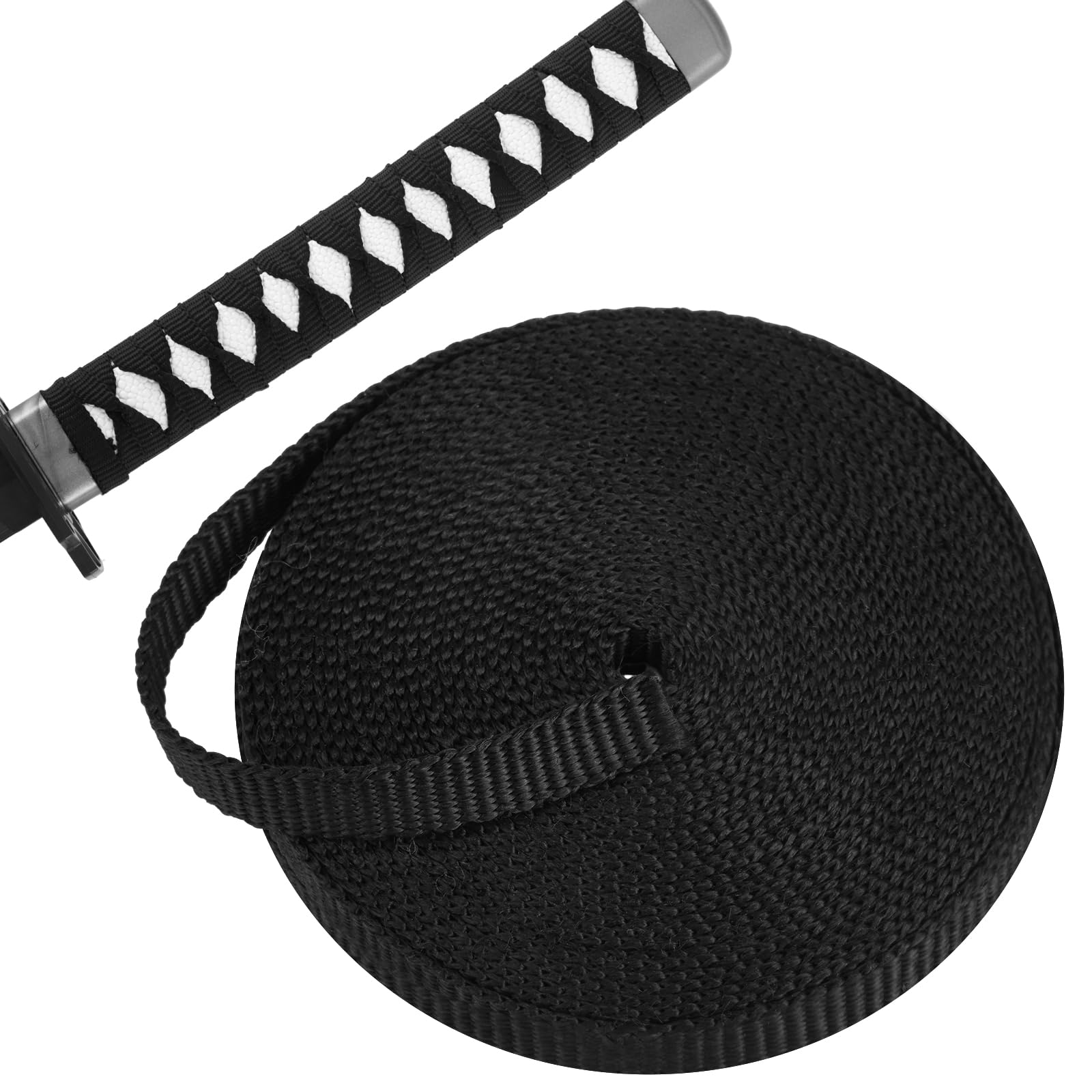 SATINIOR 5.5 Yards/5M Black Synthetic Silk Ito Sageo Cord 0.4 Inch Wide Ito Sageo Wrapping Cord for Japanese Samurai Katana Swords Handle Rope