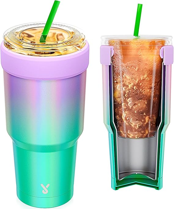 Meoky Iced Coffee Sleeve, Double Wall Stainless Steel Cup