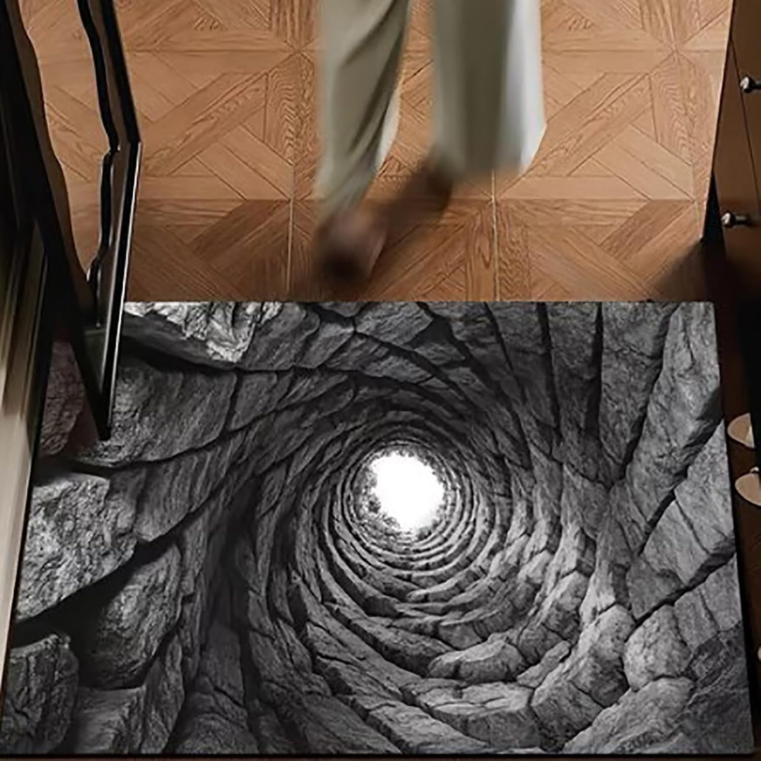AIEIJJH 3D Optical Illusion Endless Abyss HD Print Non-Slip Doormat Crystal Velvet with Dot-Molded Base, Visual 3D Rug Optical Illusion Carpet for Door Entrance Bedroom