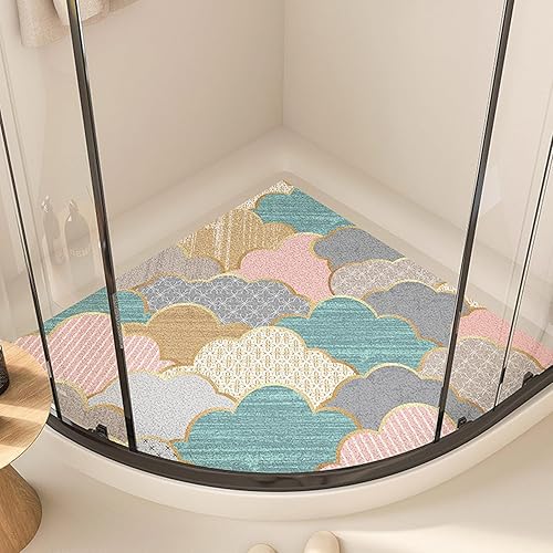 Miniatura 10 de Alfombrilla de ducha antideslizante para esquina con agujeros de drenaje, alfombrilla de ducha de loofah de PVC, alfombrilla de baño de secado