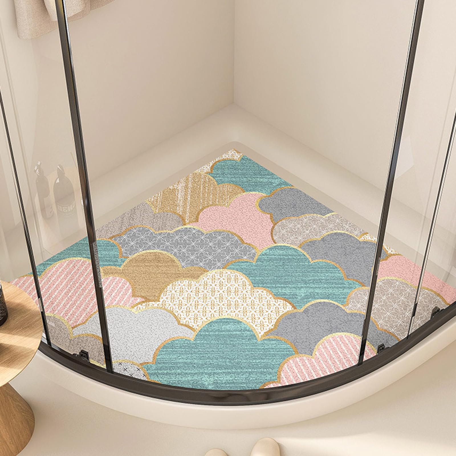 Corner Shower Mat with Drainage Holes, PVC Loofah Curved Bath Mat Non Slip Anti Mould, Non Slip Shower Mats for Inside Shower,F,70x70cm(28x28inch)