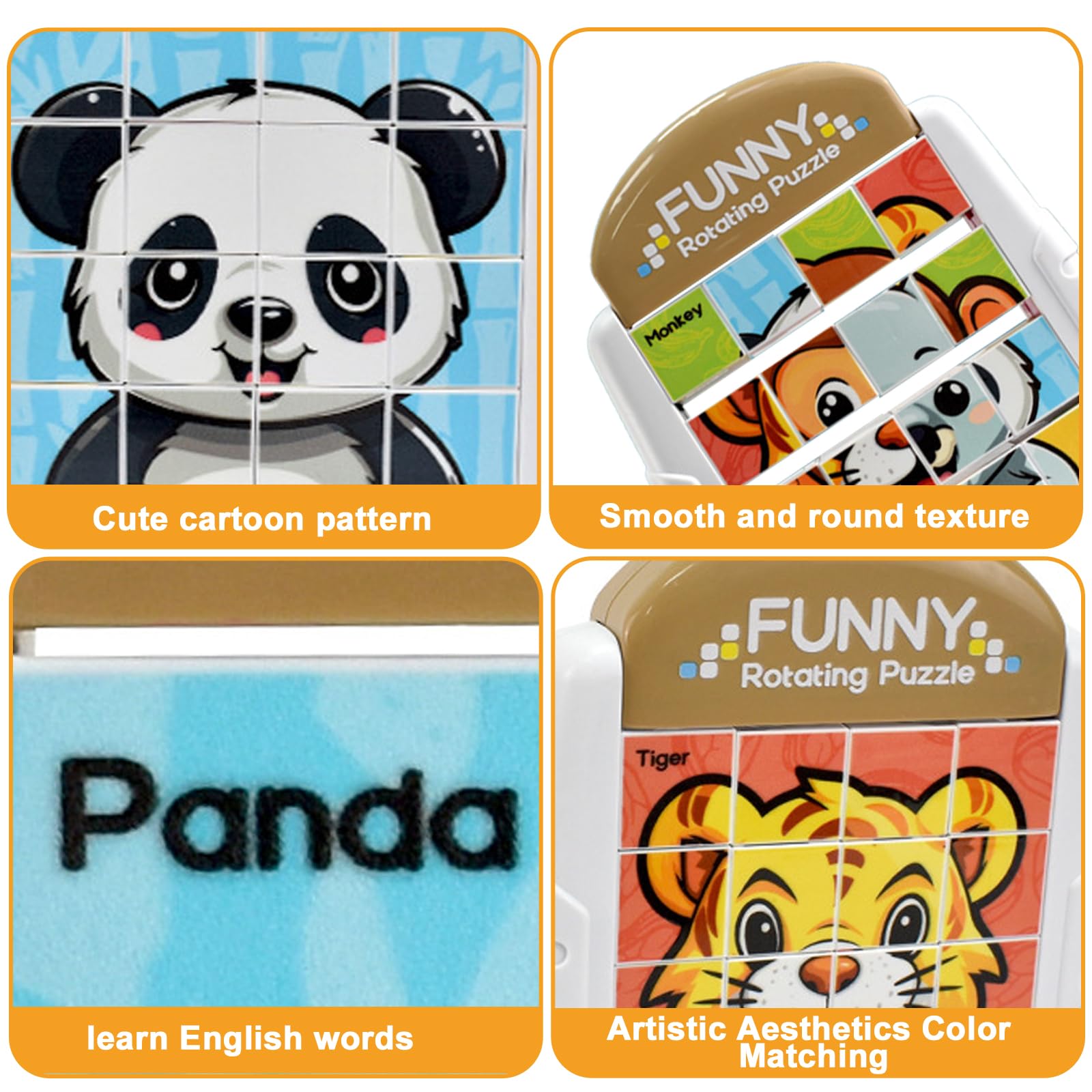 Puzzle 3D Rotante 4 In 1 Per Bambini - 9 Cubi Con Animali Terrestri - Giocattolo Educativo In Materiale Ecologico, Giochi Di Pazienza Prescolari