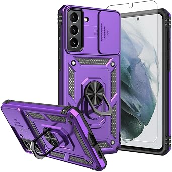 for Galaxy S21 Plus Case, with Screen Protectors and Camera Cover,[Military Grade] 16ft.Drop Tested Cover with Magnetic Kickstand Protective Case for S21 Plus, Purple