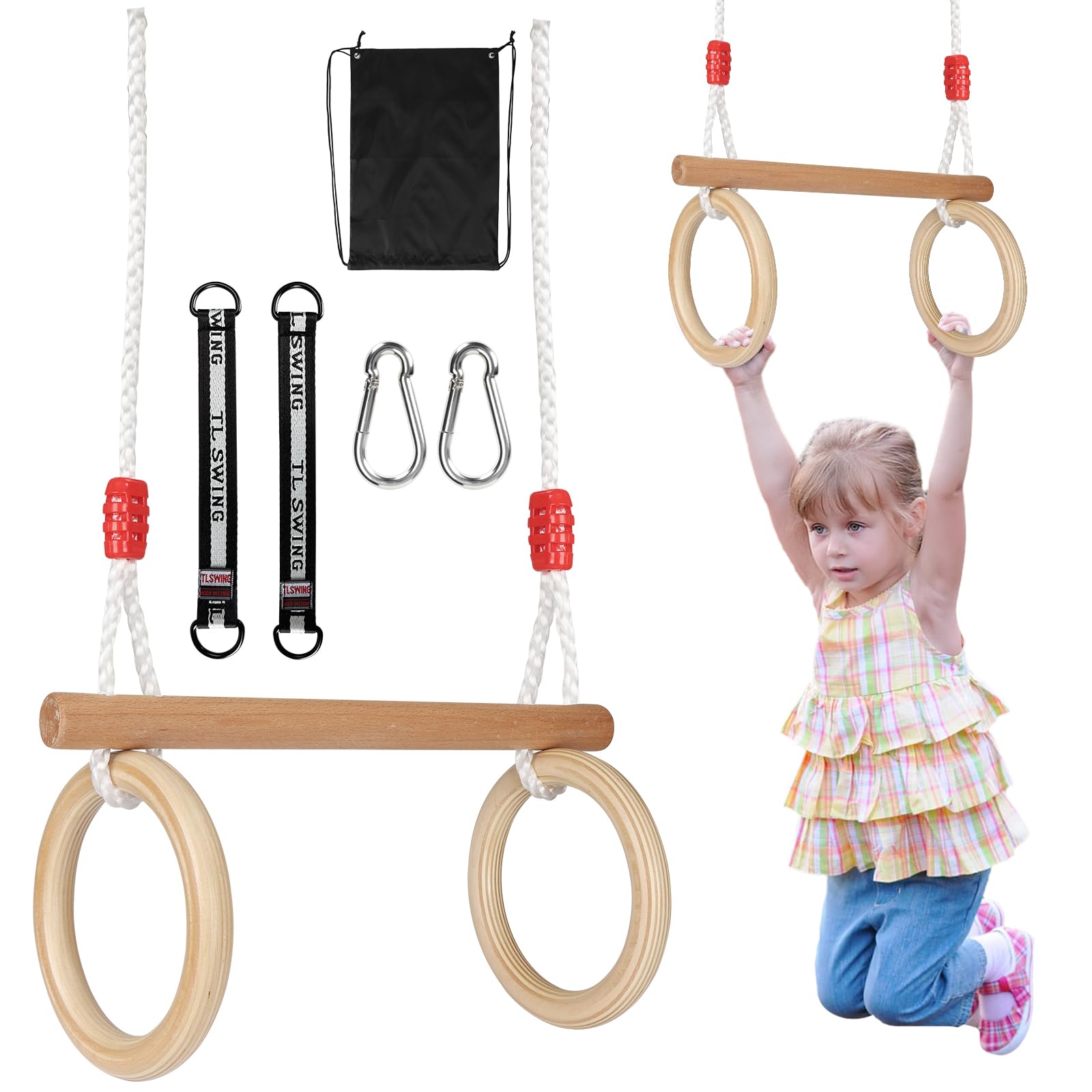 Wooden Swing, Trapezium Swing Outdoor Garden Children, Outdoor Garden Swing for Children, Adjustable Height-Non-Slip Children's Swings