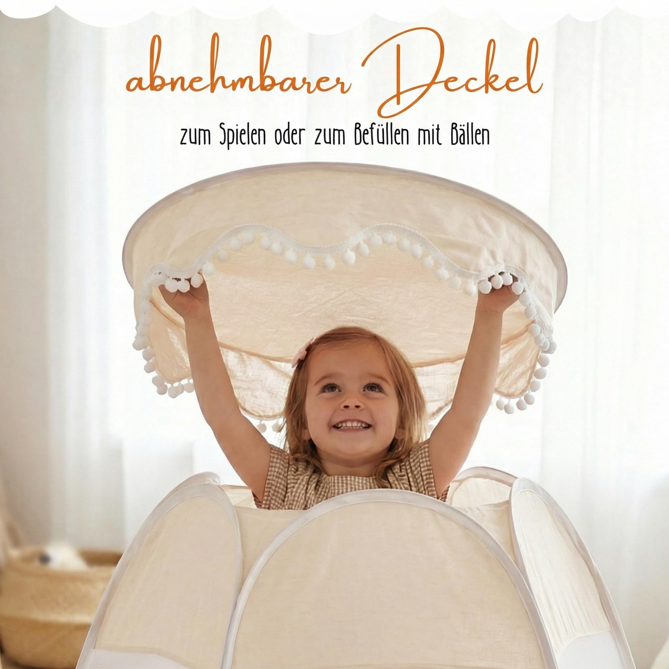 LIONHERZ® DAS ORIGINAL 2in1 Bällebad-Spielzelt für Kinder aus Baumwolle/Hanf [115x93cm] Pop-up Kinderzelt [faltbar & atmungsaktiv] Baby Ballzelt & Spielhaus Indoor | Jungen & Mädchen (Cremeweiß)
