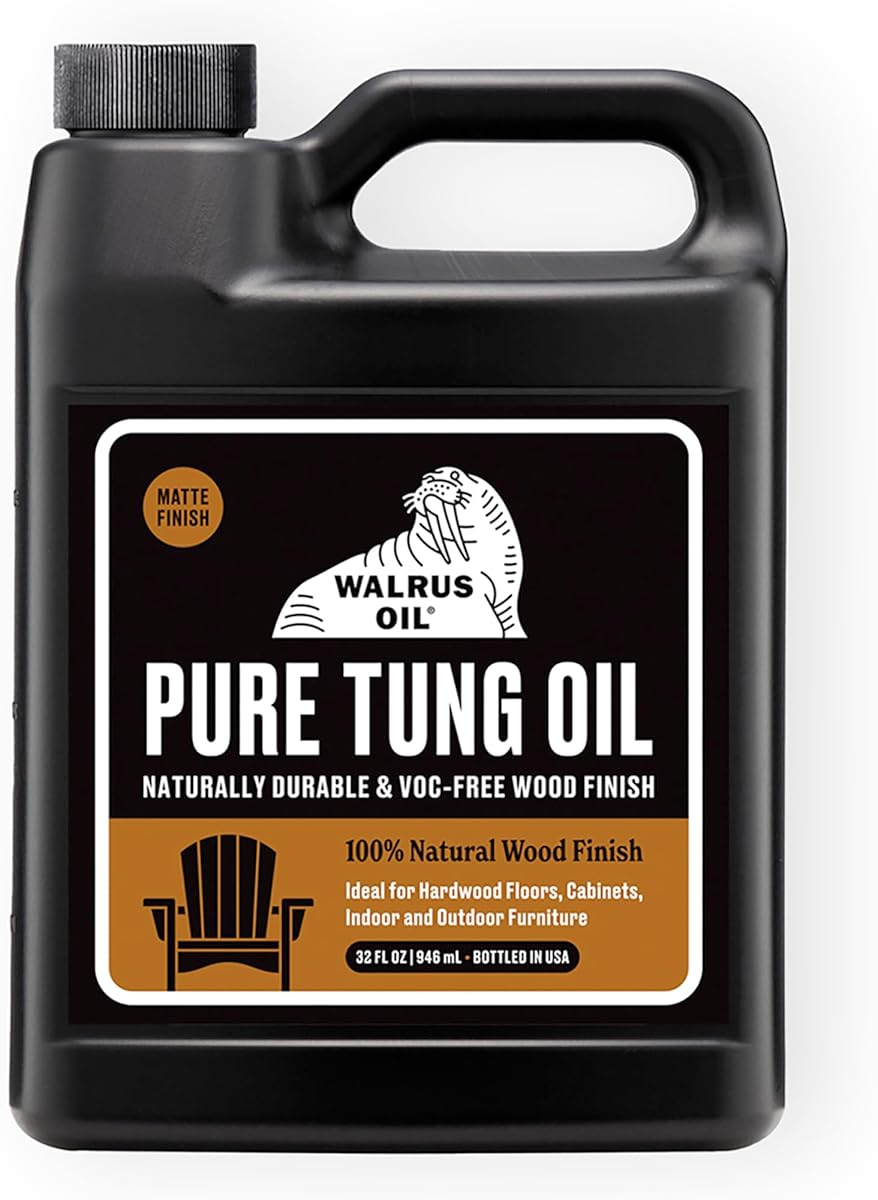 WALRUS OIL - 100% Pure Tung Oil, Wood Finish for Any Woodworking Project, Natural, Vegan, Food-Safe. 32oz Jug
