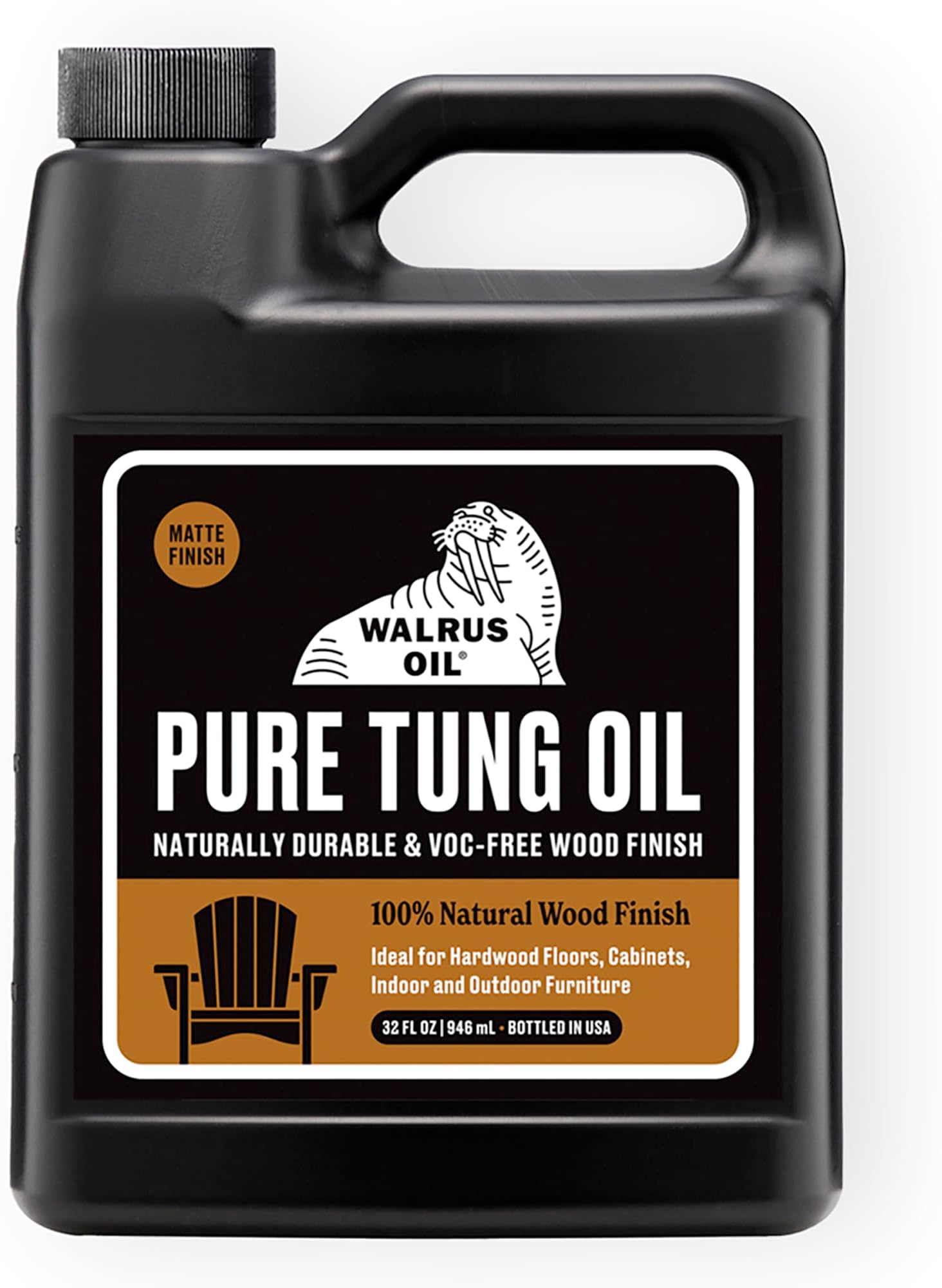 Pure Tung Oil, for Any Woodworking Project, Hardwood Floors, Outdoor Furniture, and More. Vegan, 32oz Jug