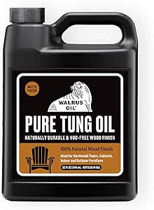 WALRUS OIL - 100% Pure Tung Oil, Wood Finish for Any Woodworking Project, Natural, Vegan, Food-Safe. 32oz Jug
