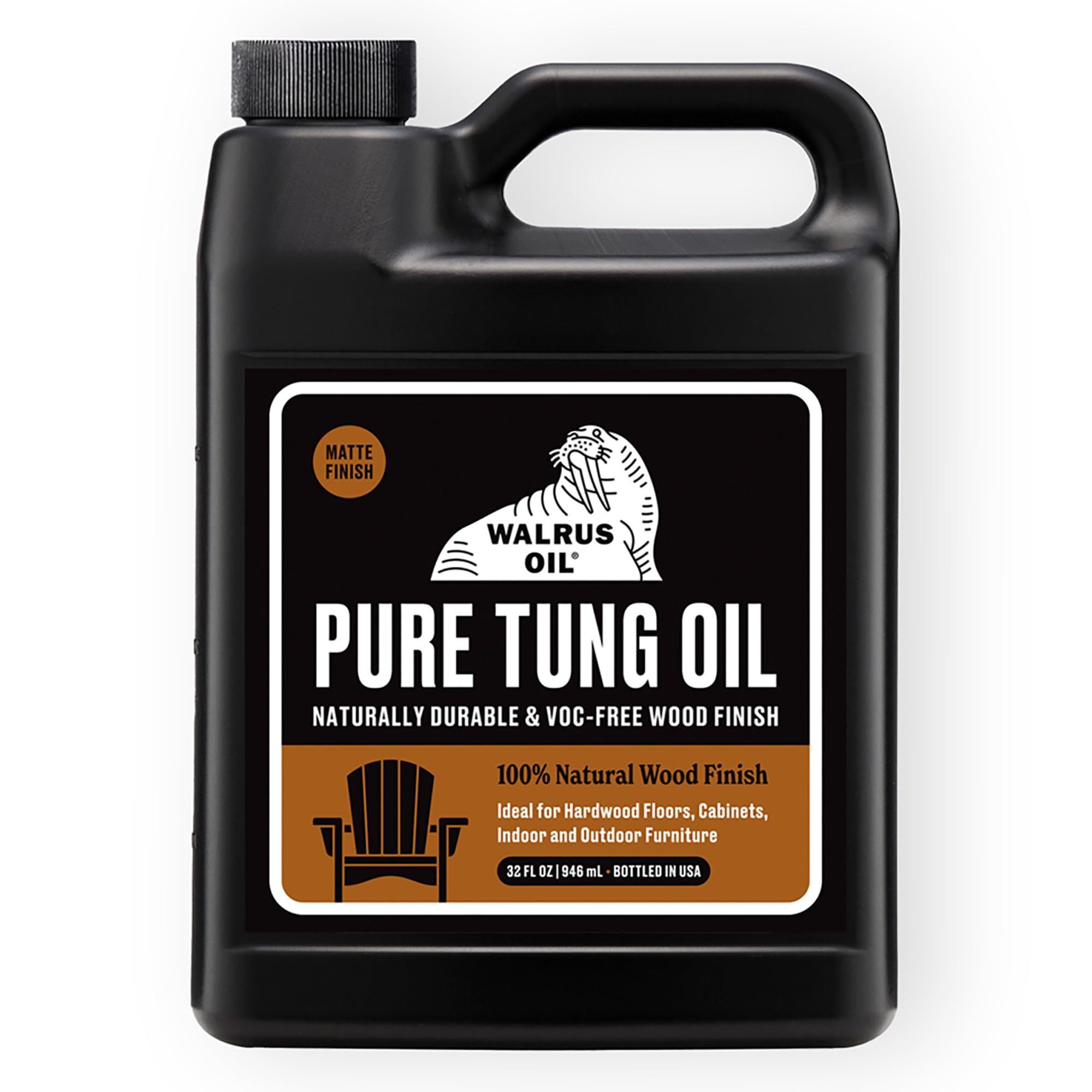 WALRUS OIL - 100% Pure Tung Oil, Wood Finish for Any Woodworking Project, Natural, Vegan, Food-Safe. 32oz Jug