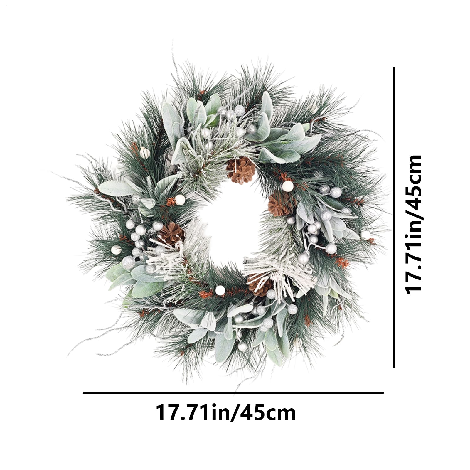 Corona de Navidad artificial, decoración navideña artificial, corona de Navidad con piñas, decoración para ventana de cocina, salón, puerta de entrada, fiesta, interior y exterior, estilo rústico