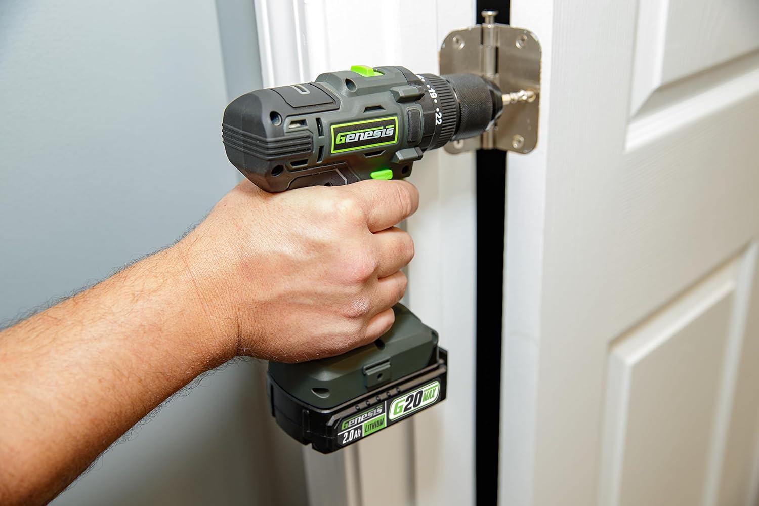 Genesis 20V 1/2" Cordless Drill with Battery and Charger, Metal Ratcheting Chuck, 450 in-lbs, 2.0Ah Battery and Charger (GLCD2012B)