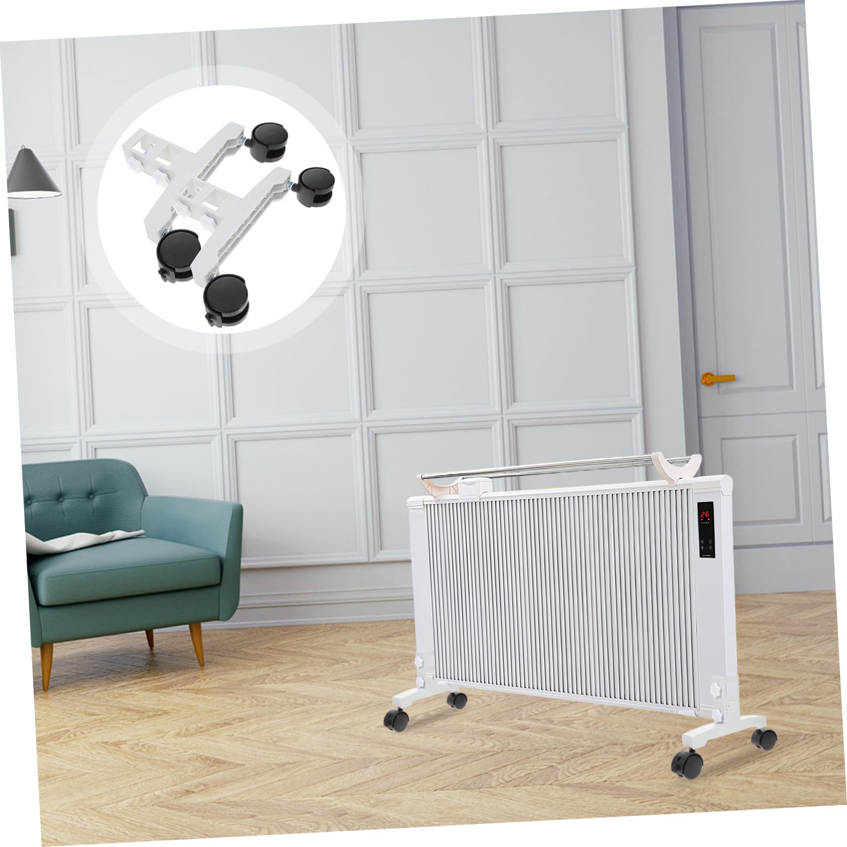 Angoily Support pour Radiateur Infrarouge Blanc, 2 Pièces, en Nylon et Fer, Robuste Barre Centrale Renforcée, Base Ajustable pour Appareil de Chauffage Électrique