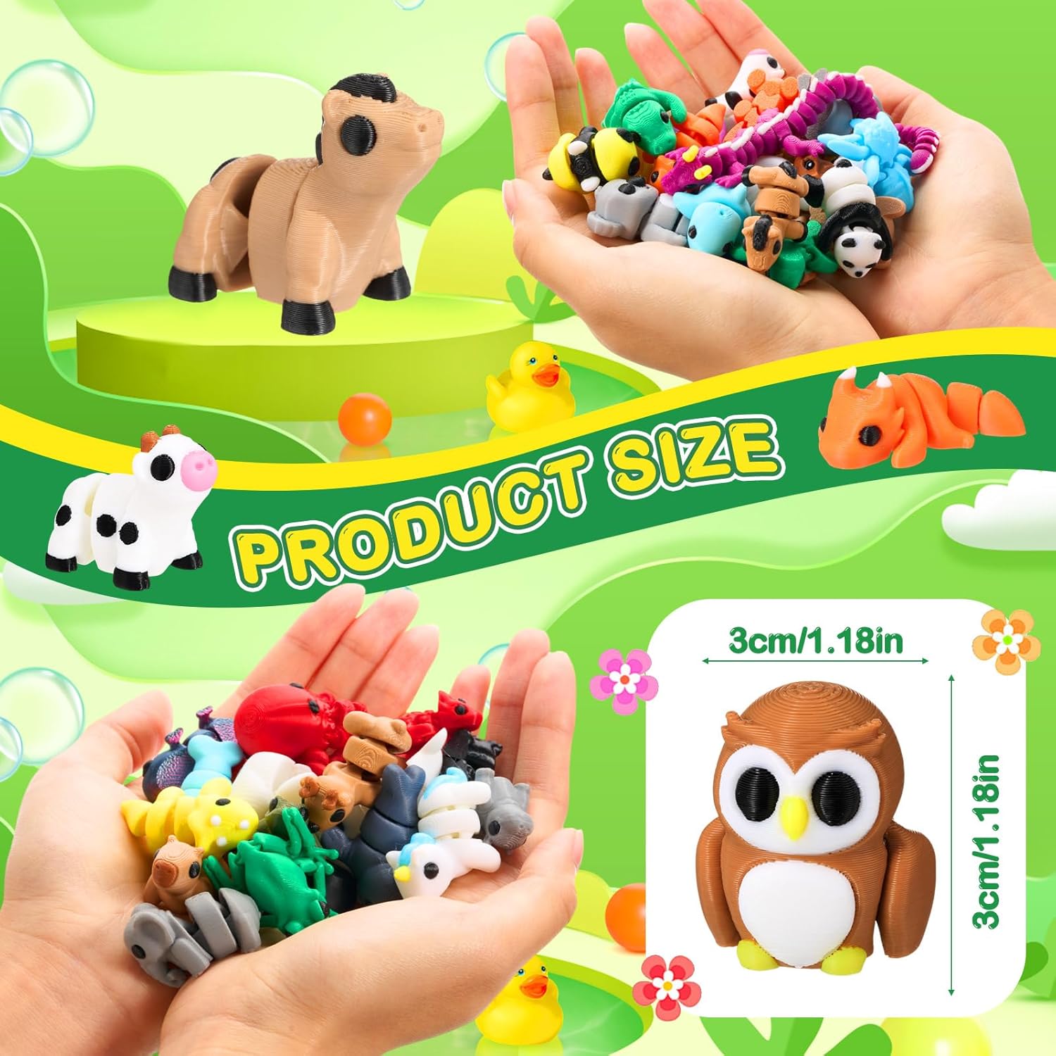 52 Pcs Mini 3D Printed Animals Set, 3D Printed Little Animals Articulated Flexible Fidget Toys Small Animal Figurines Toy for Boys Girls Students Rewards Carnival Prizes Pinata Filler - Image 2