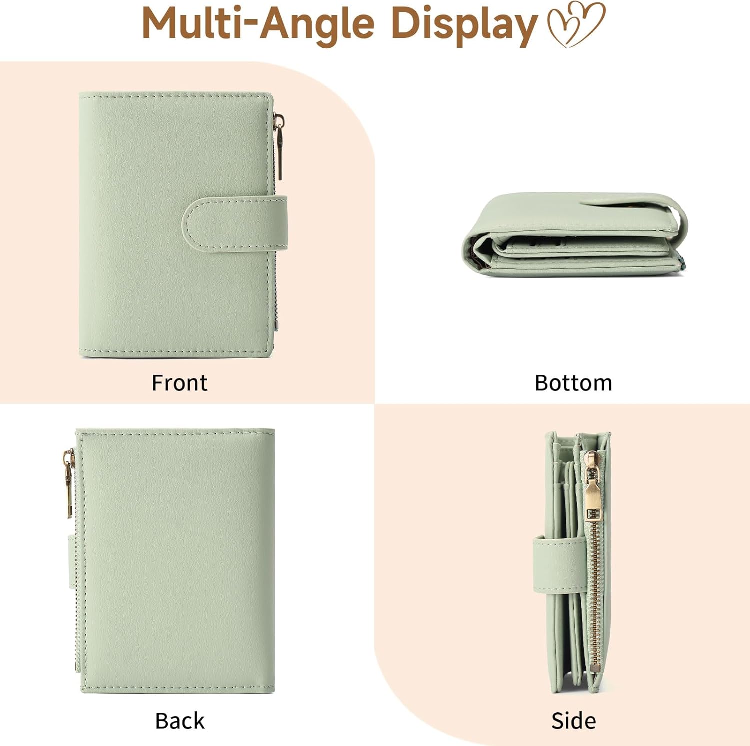 GAEKEAO Small Wallet for Women, Bifold Leather RFID Blocking Ladies Compact Card Holder with Zipper Pocket & ID Window - Image 4