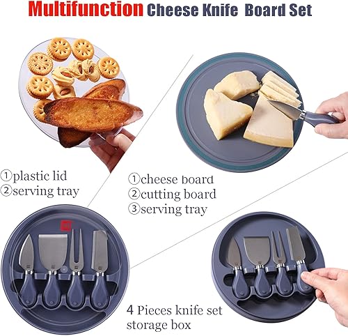 Miniatura 3 de Juego de 4 cuchillos y tabla de queso portátil 3 en 1, juego de cuchillos de queso para tablas de charcutería, accesorios para inauguración de la