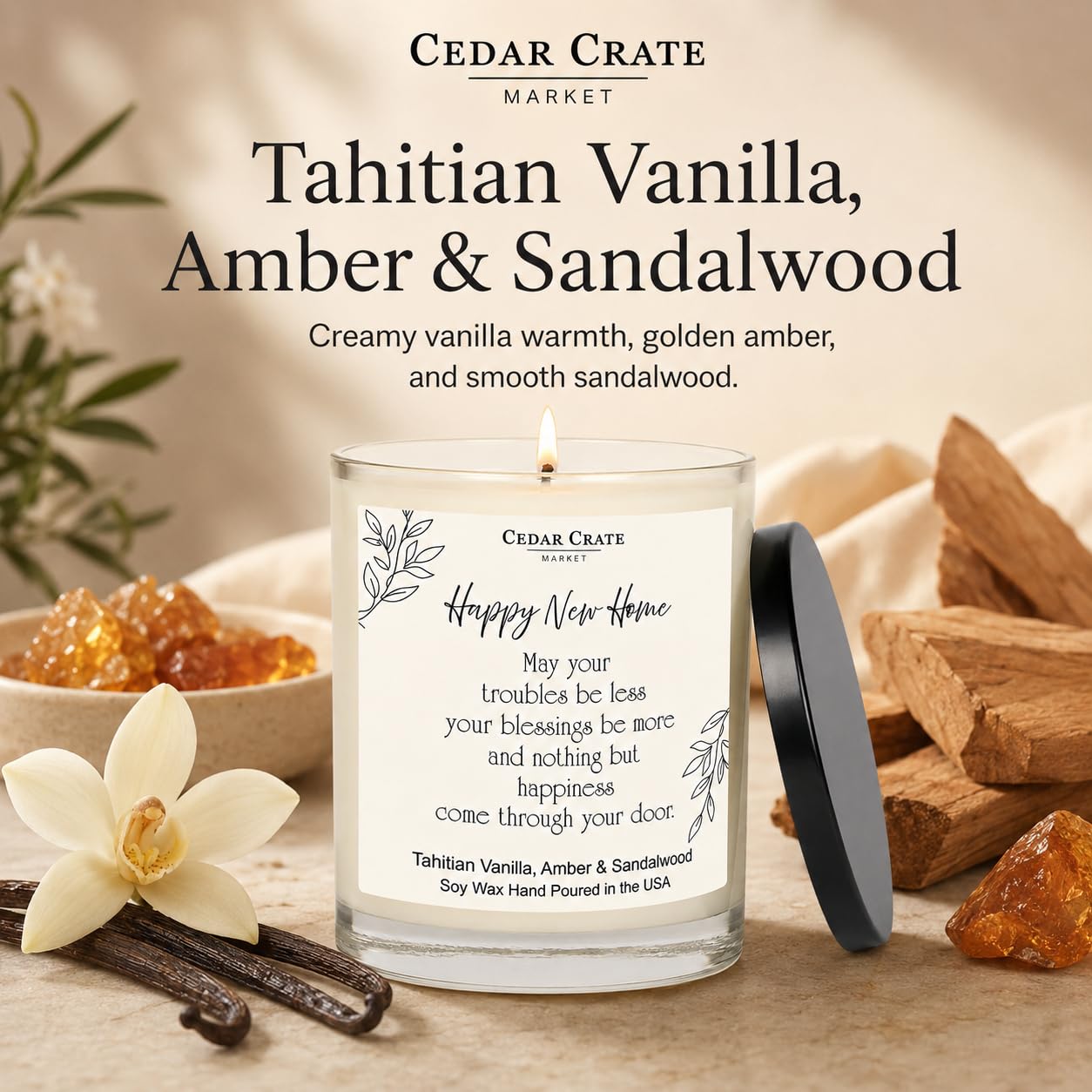 Cedar Crate Market Candela di soia da 382,7 g, fragranza: legno di vaniglia e ambra, idea regalo per la casa, accogliente regalo per donne o uomini, versata a mano negli Stati Uniti