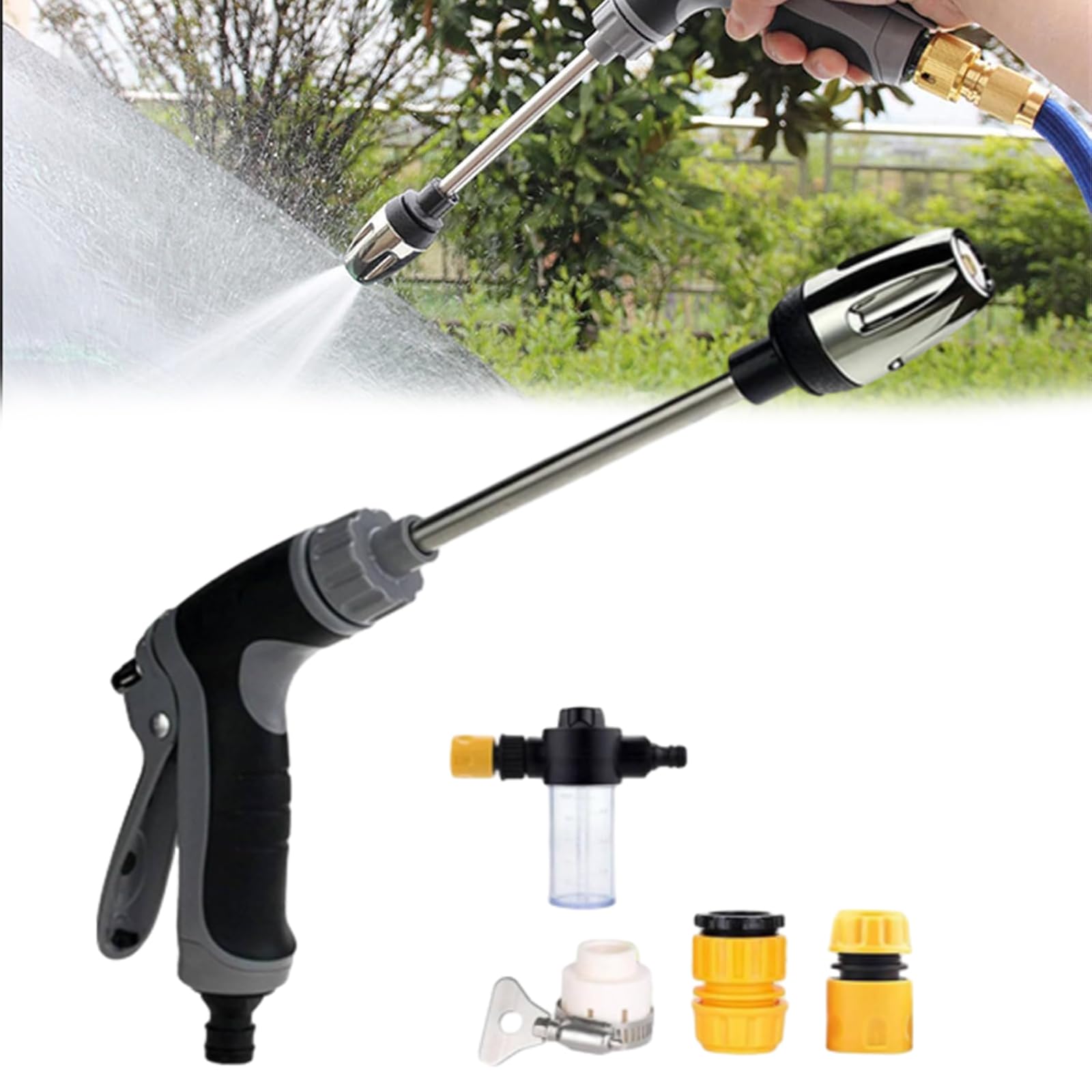 Aquoxis Pressure, 15x More Powerful Than Hoses, with 360° Rotating for Three Spray Modes, Fits Almost Any Garden Hose (Assembled)