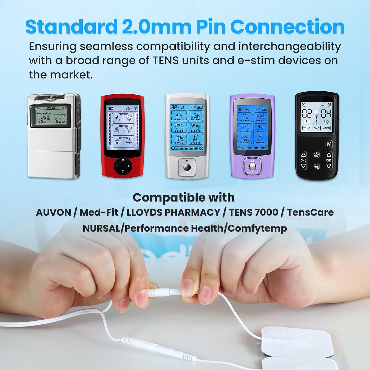 20-Pack TENS Electrode Pads, 2x4 Electrodes Pads, 2x2 Inch Square and Round TENS Machine Replacement Pads, Standard 2.0mm Pin Connector for TENS Units and Electrical Muscle Stimulation