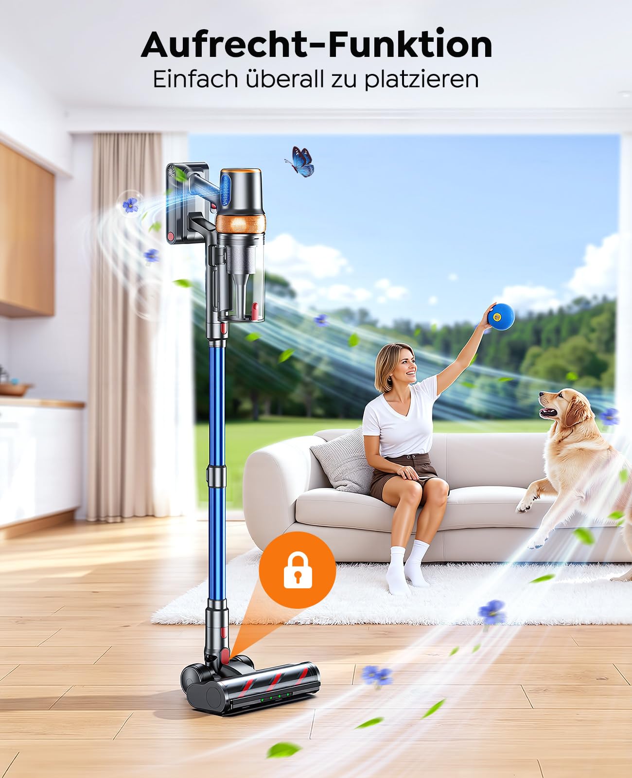 Akku Staubsauger 600W/50KPA/65Min,Selbststehender Staubsauger Kabellos mit Matratzenreinigungsbürste,Automatikmodus,Wandladestation,Duftfunktion,Mehrstufige Filtration für Teppiche/Hartböden/Auto