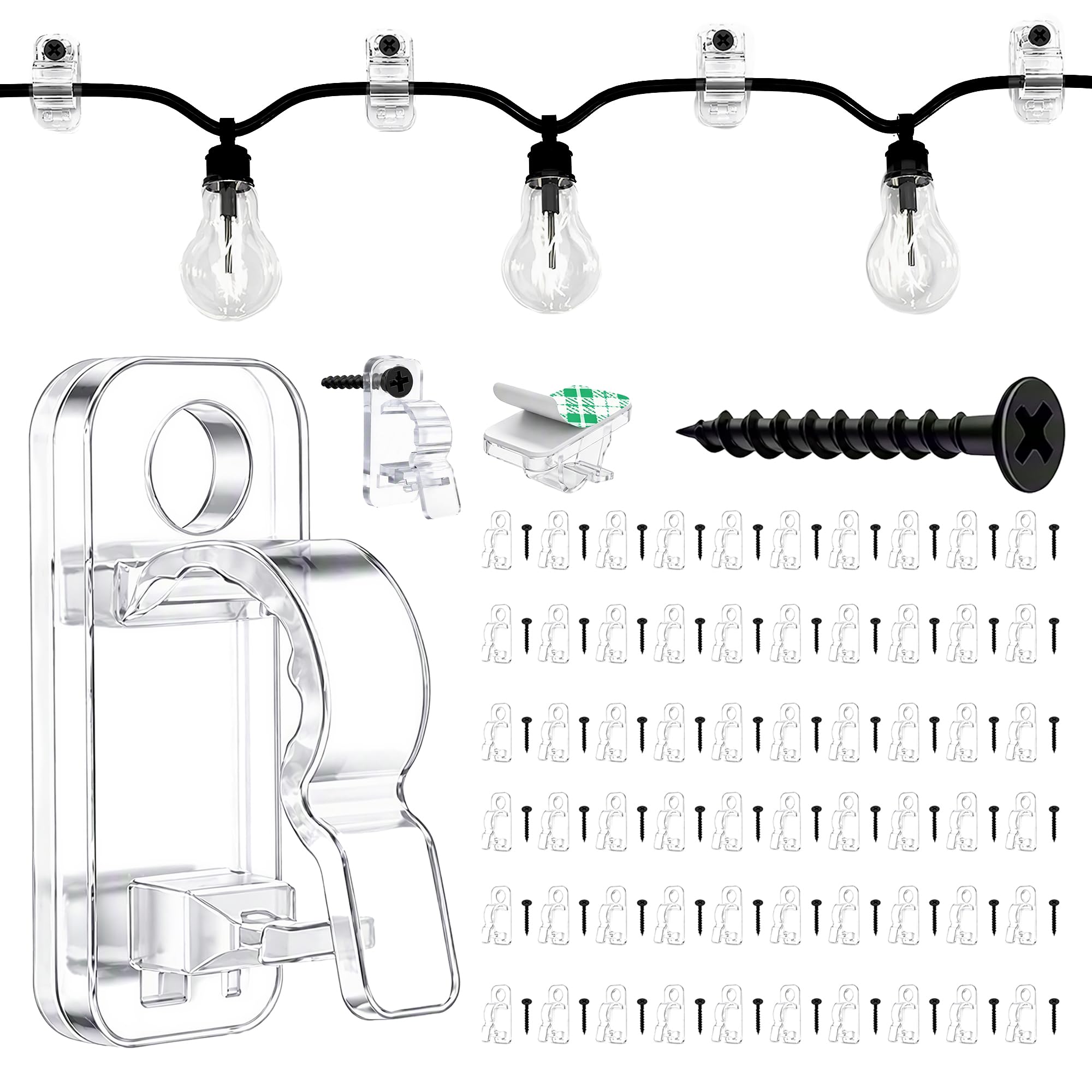Yootiko 60pcs String Light Clips Screw-in Hooks Garden Light Hook Adhesive