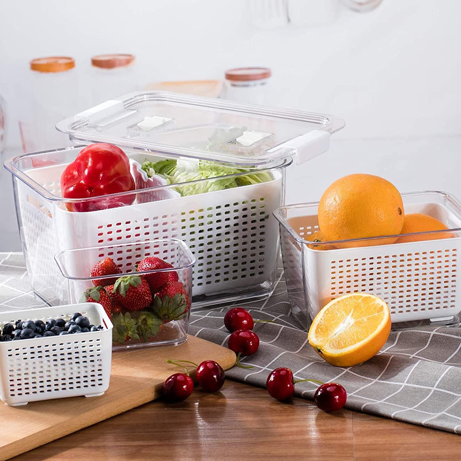 Quadratischer Frischhaltedose für Obst, Gemüse, Käse – versiegelte Kühlschrankbox, Küchennizer, 1,7 l, weiß, ideal für Frische und Mahlzeitenzubereitung.