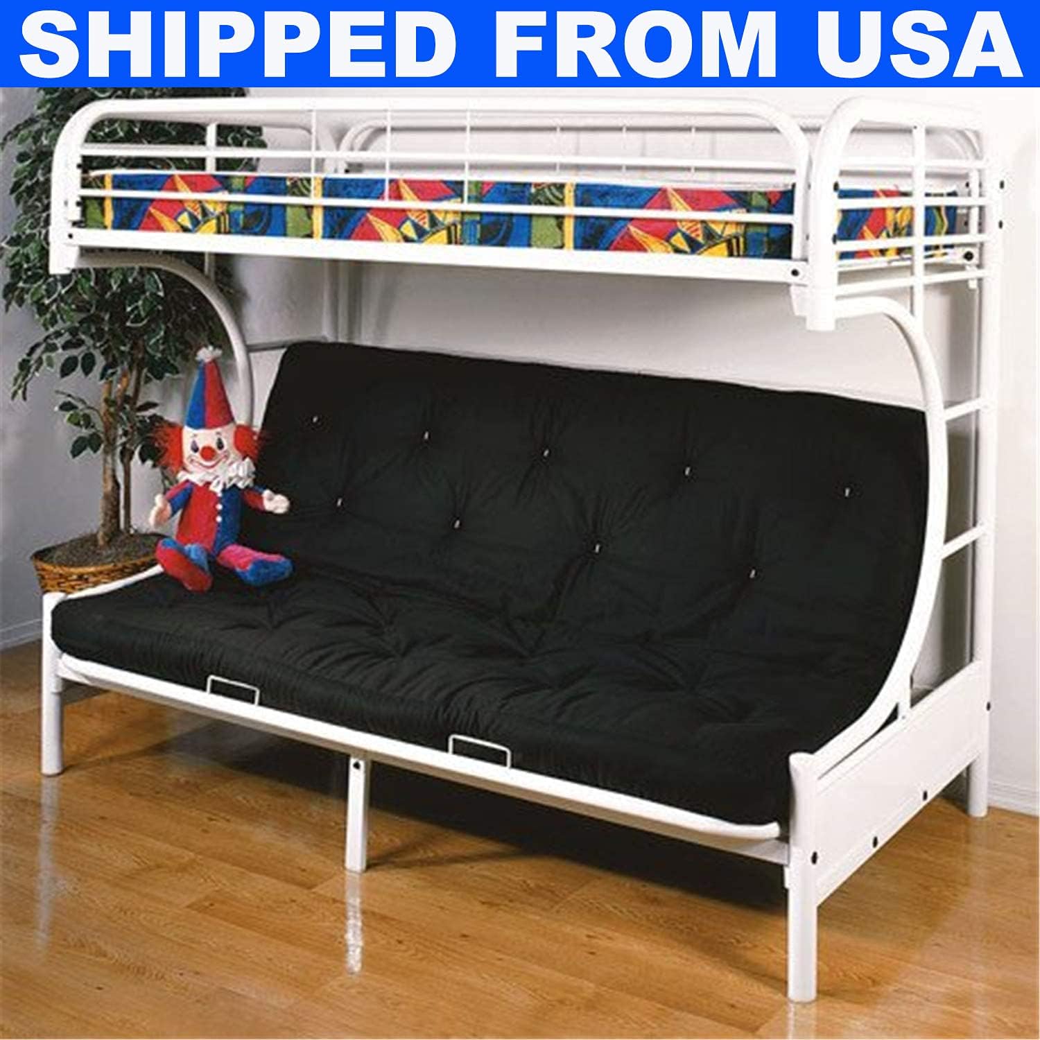Upgraded Version Thicken Metal Twin Over Full-Futon Bunk Contemporary Steel 2-in-1 Twin Over Futon Bed Frame with Full Length Guardrails and 2 Ladders for Kids (Twin Over Full,White)